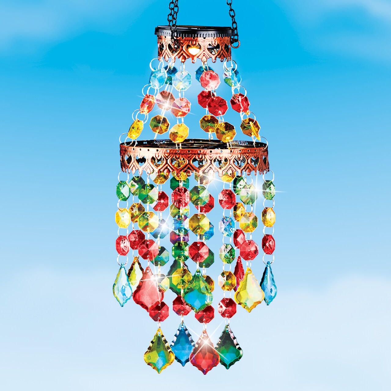 Collections Etc Solar Powered Colorful Sparkling Beads Chandelier Mobile